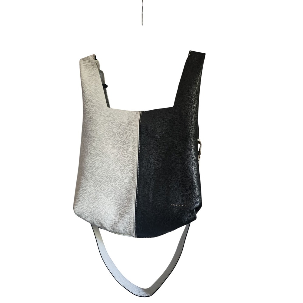 Coccinelle Vintage Black White Split Leather Shoulder Bag Crossbody Two Tone